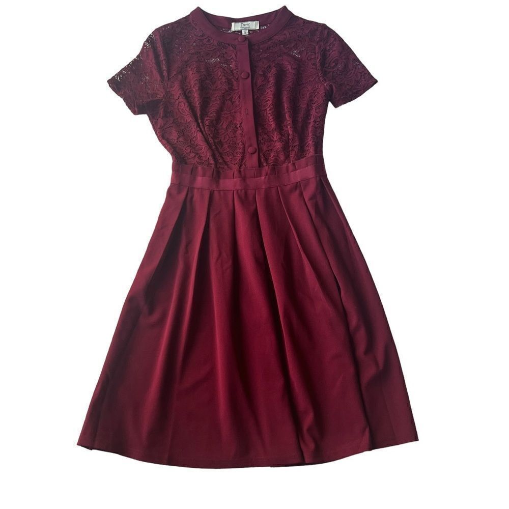 MissMay Retro Gorgeous City Burgundy  Romantic Femenine Midi Lace Dress sz M